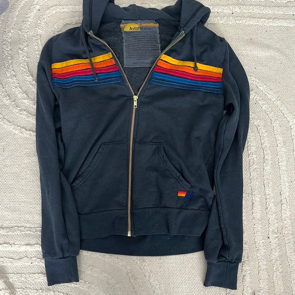 AVIATOR NATION BLACK STRIPED ZIP UP